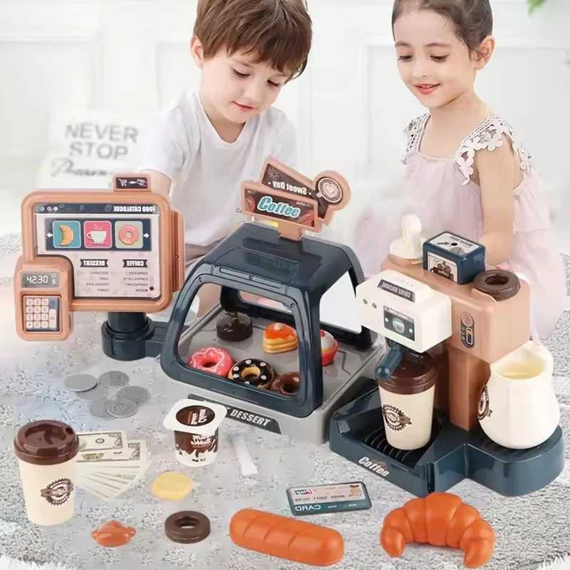 Coffee Machine Toy Set Kitchen Toys Simulation Food Bread Coffee Cake Pretend Play Shopping Cash Register Toys For Kids Gifts C2509221