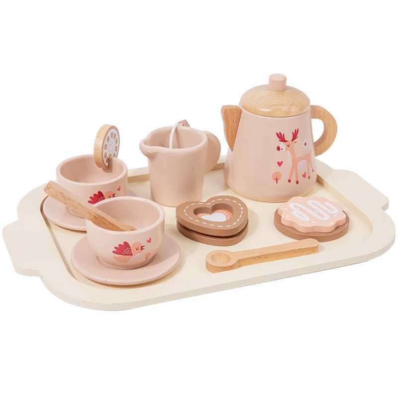 Childrens Wooden Simulation Afternoon Tea Dessert Teapot Tableware Kitchen Tea Set Baby Puzzle Play Toy C250922