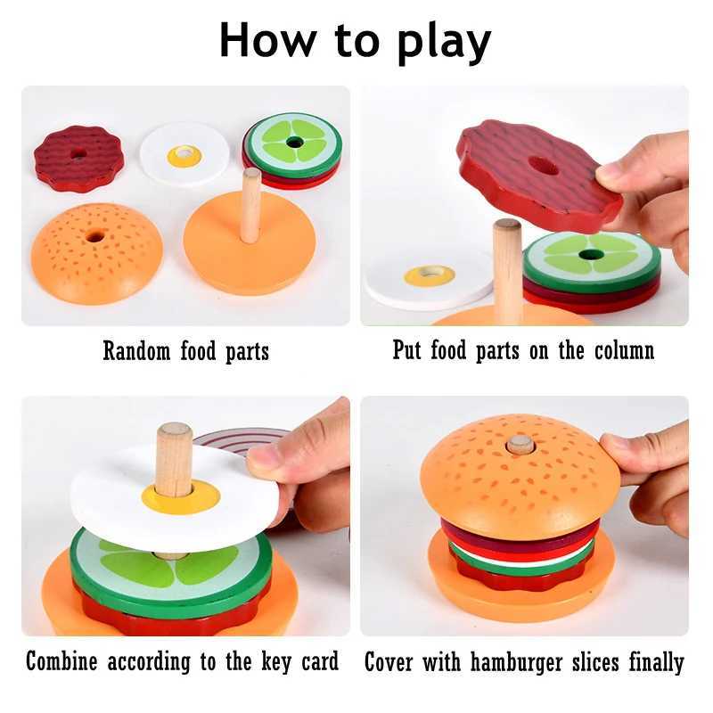 Wooden Hamburg Sand Stacking Toys for Toddlers and Kids Montessori Preschool Educational Toys Fine Motor Skill kitchen Toy C250922