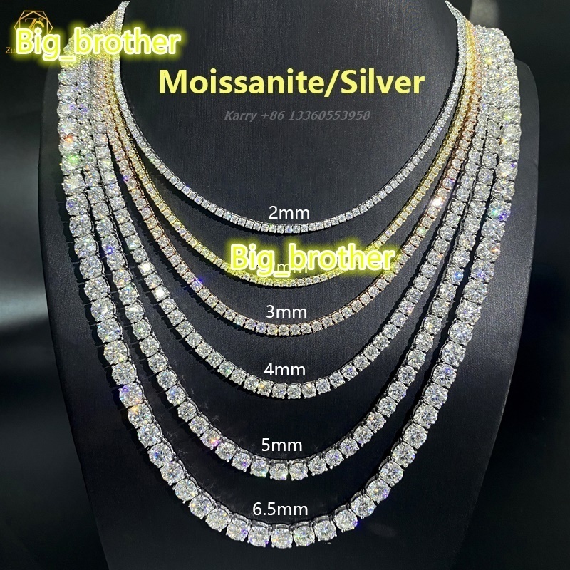 Hot Sale 925 Sterling Silver Tennis Chain VVS Moissanite Diamond 2mm65mm Hip Hop Style Necklace Bracelet Jewelry Gifts