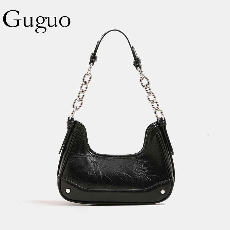Guguo Designer Bag Handheld Chain Baguette Bag Luxury Bag Underarm Bag New Trendy Glossy Crossbody Women's Bag Niche High-end Versatile Shoulder 