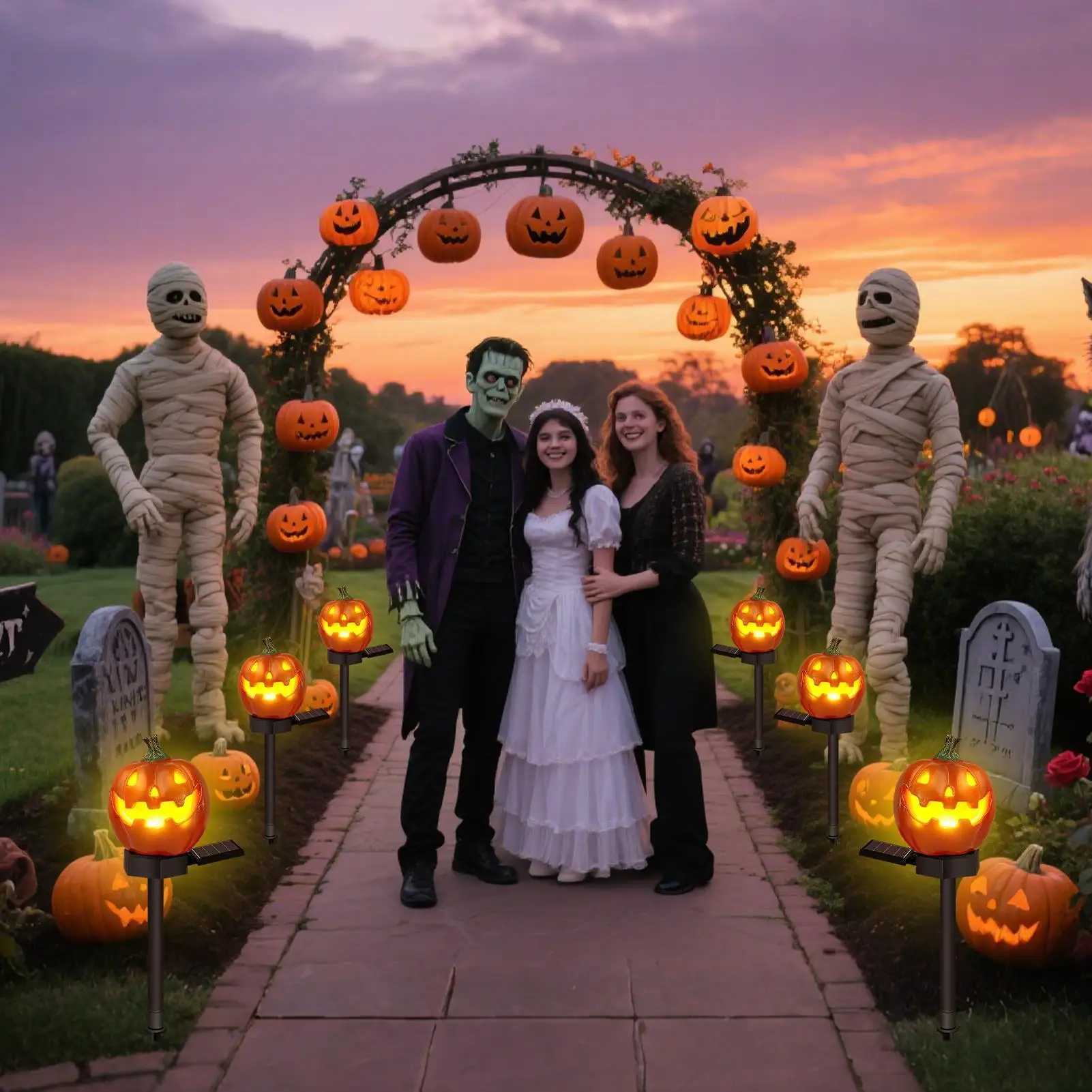 Solar Stake Lights Outdoor Pumpkin Design Garden Lights Halloween GroundStick Pumpkin Lanterns For Outdoor Lawn Parking C250922