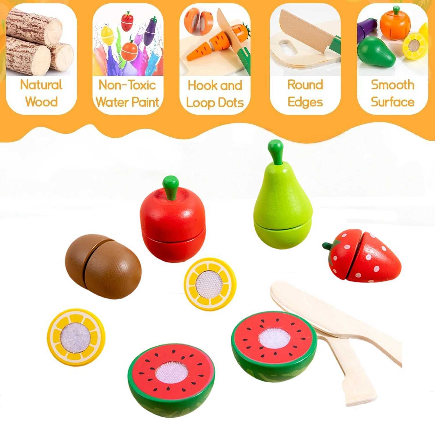 Wooden Fruit Vegetables Cutting Set for Kids Food Pretend Play Simulation Kitchen Role Play Educational Toys For Children C250922