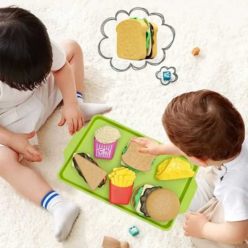 9 PCS Detachable Plastic Hamburger Pretend Toy Fast Food Play Set for Kids with Hamburger Fries Coke Sand Popcorn and Tray C250922