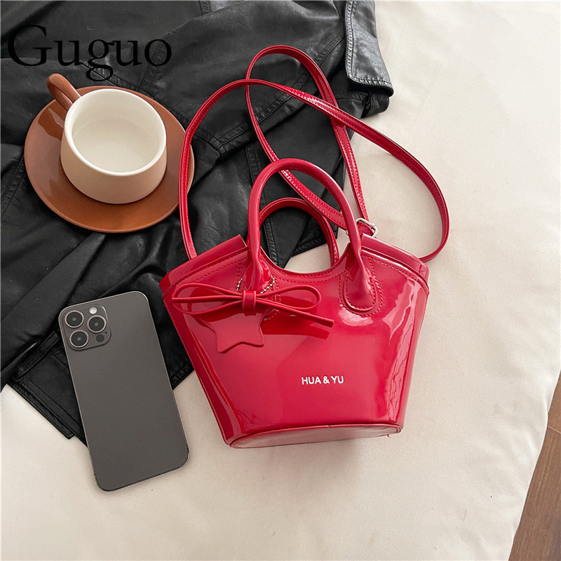 Guguo Designer Bag Handheld Basket Bag For Women 2025 New Fashion Patent Leather Versatile Crossbody Luxury Bag Bag High-end Stylish Bucket Bag