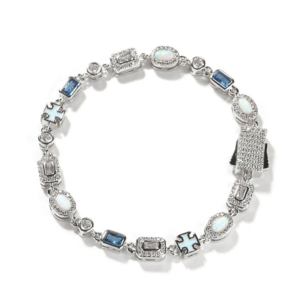 Hip Hop Blue Cross Colorful Tennis Chain Bracelet 5A Zircons Women Mens Jewelry