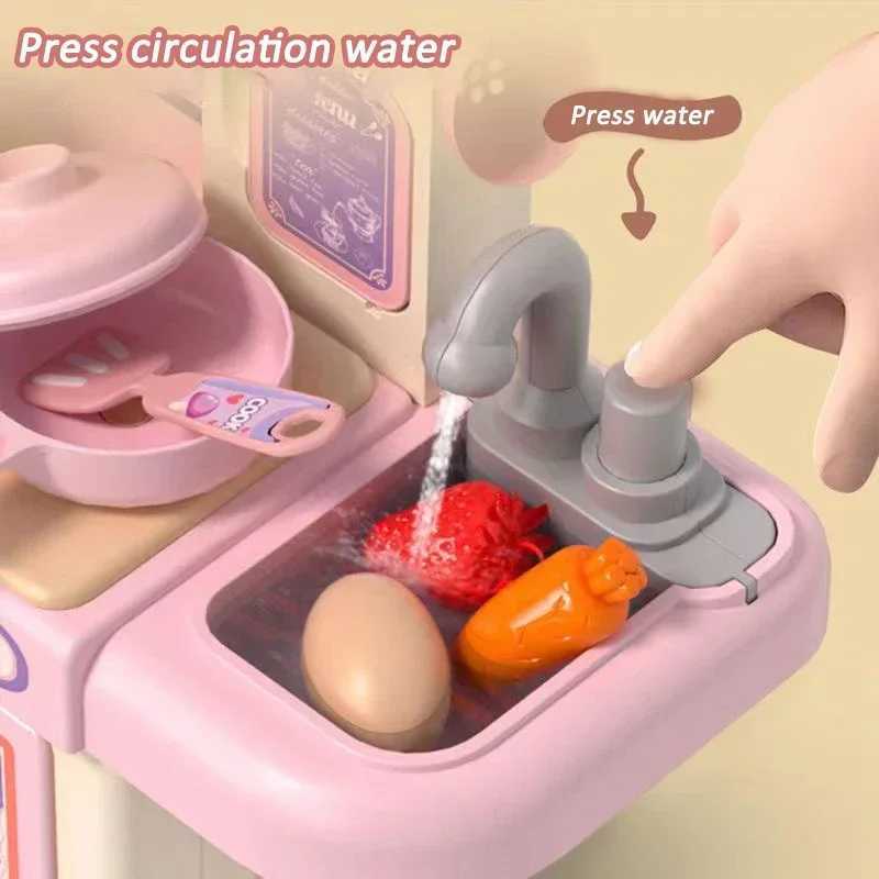 Large Children Simulation Kitchen Toy Set Lampligh Sound Effect Spray Kitchen Food Cooking Dining Table Play House Toys Gifts C250922