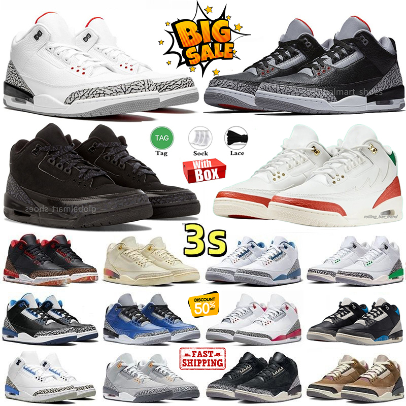 With box 3 3s Basketball Shoes a Ma Maniere Cardinal Fire Red Dark Mocha Racer Blue Unc Wizards Black White Cement Reimagined Georgetown Lucky Green Sports 40-47