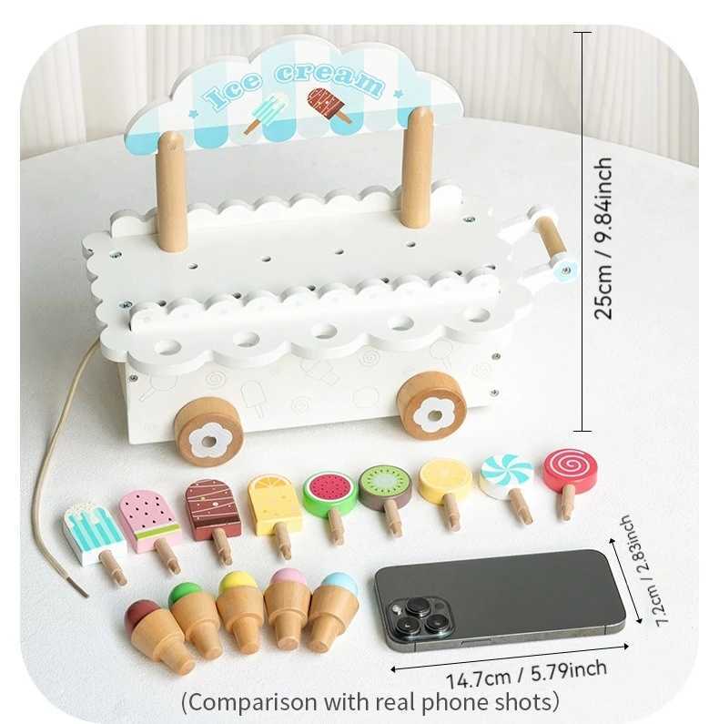 Kids Wooden Ice Cart Toy Set Girls Kitchen Accessories Pretend Play C250922