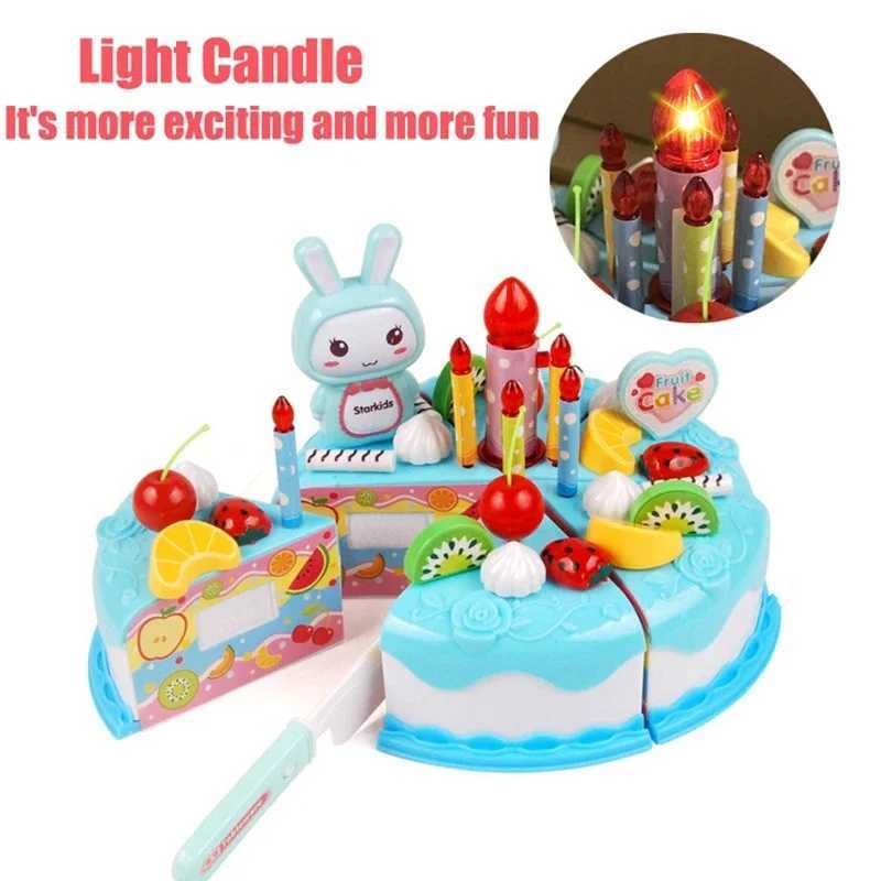 Kids Toy Simulation DIY Birthday Cake Model Kitchen Pretend Play Cutting Cake Toy with Light and Music Blowing Candles Girl Gift C250922