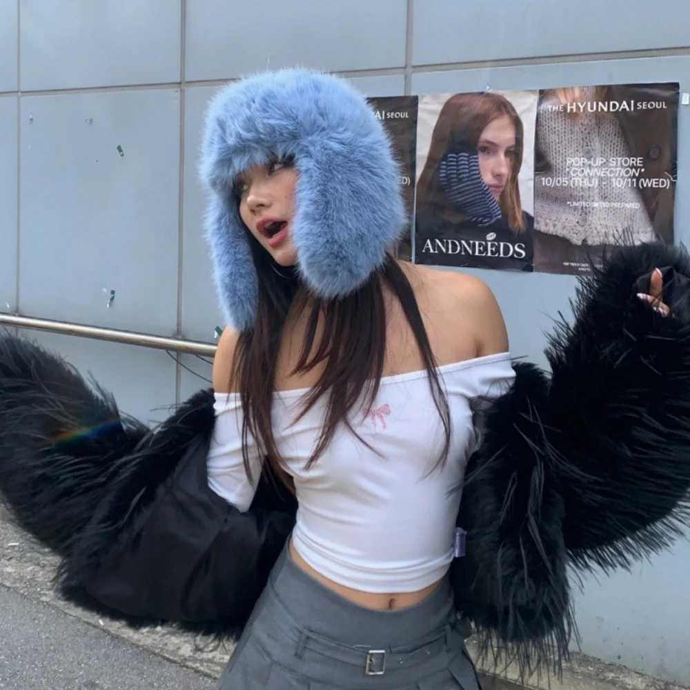Fluffy Imitation Mink Fur Bber Hats Mens Autumn and Winter Korean Version P ot Hat Fem Ins Blogger Cycling Cold Hat Y250920