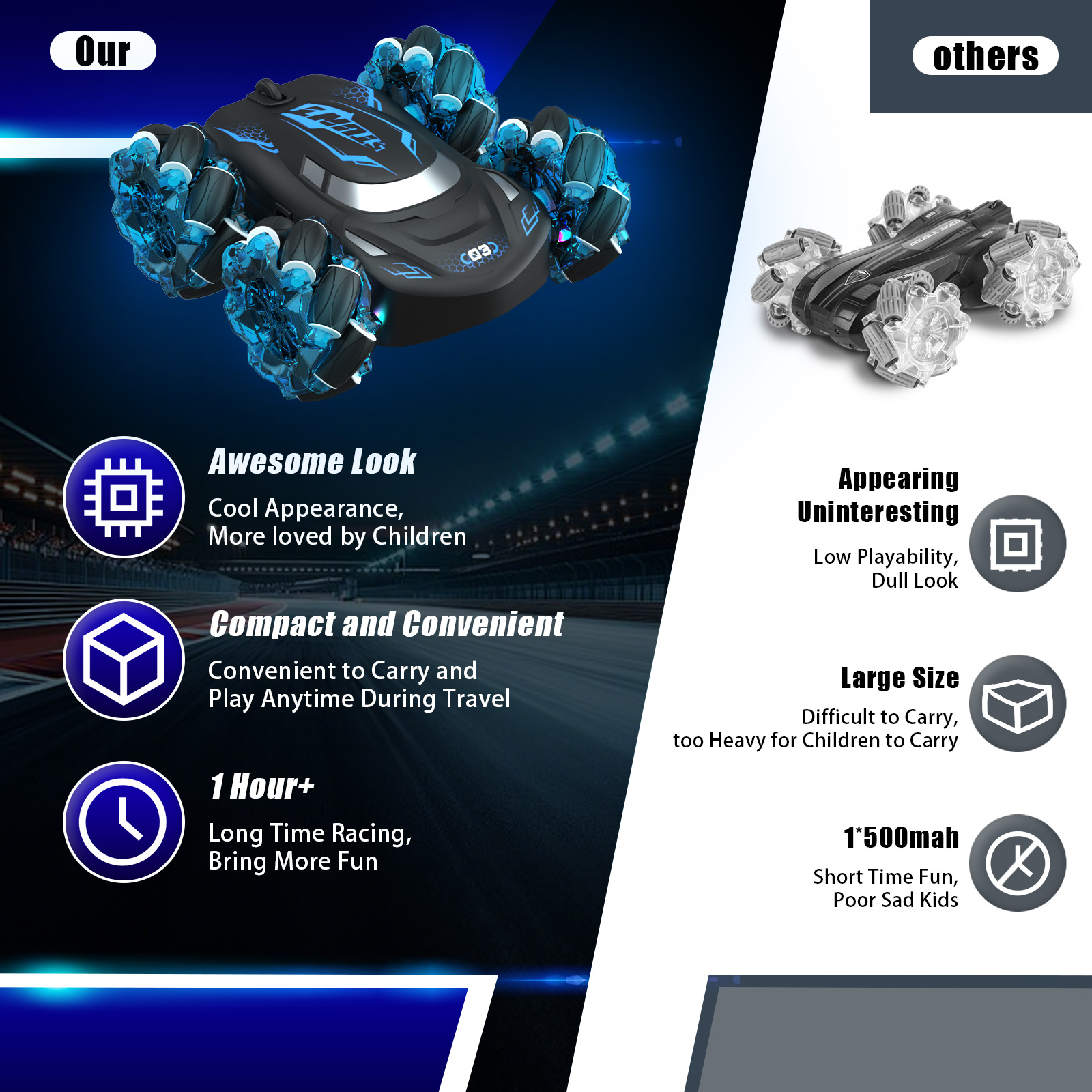 Blue - Small Dual-Sided Vehicle (Single Remote Control)