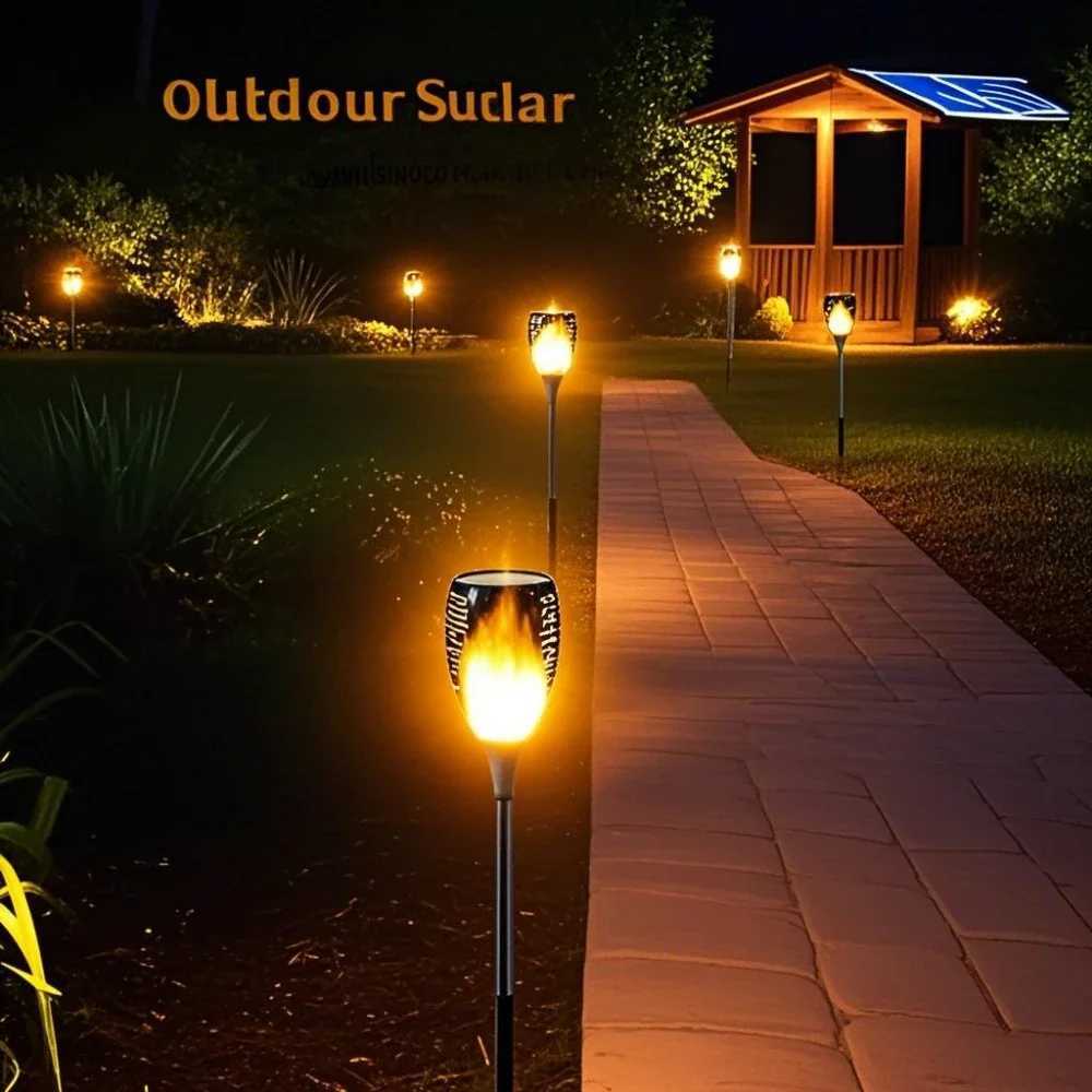 Solar Powered Flickering Flame Garden Lights Solar Charging with Auto OnOff for Lawn Yard Sidewalk Driveway Landscape Lighting C250922