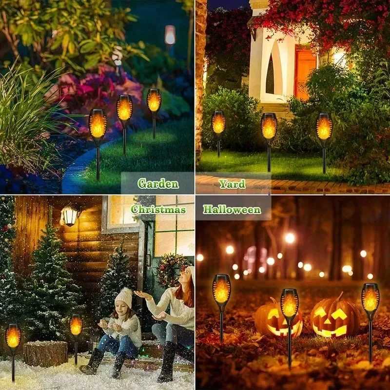 Solar Flame Torch Light Outdoor Waterproof Flickering Garden Lighting for Lawn Pathway Yard Patio Landscape Halloween Decoration C250922