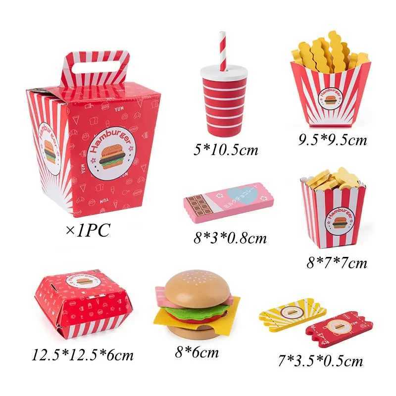 Wooden Burger Pretend Play House Kitchen Simulation Food Fries FastSet Pretend To Play With Kids Toys C250922