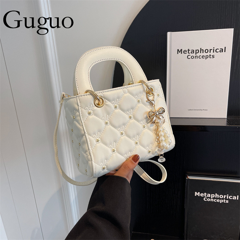 Guguo Designer Bag Quilted Embroidery Small Bag For Women 2025 Summer New Fashionable Single Shoulder Crossbody Luxury Bag Bag Stylish Handheld Small 
