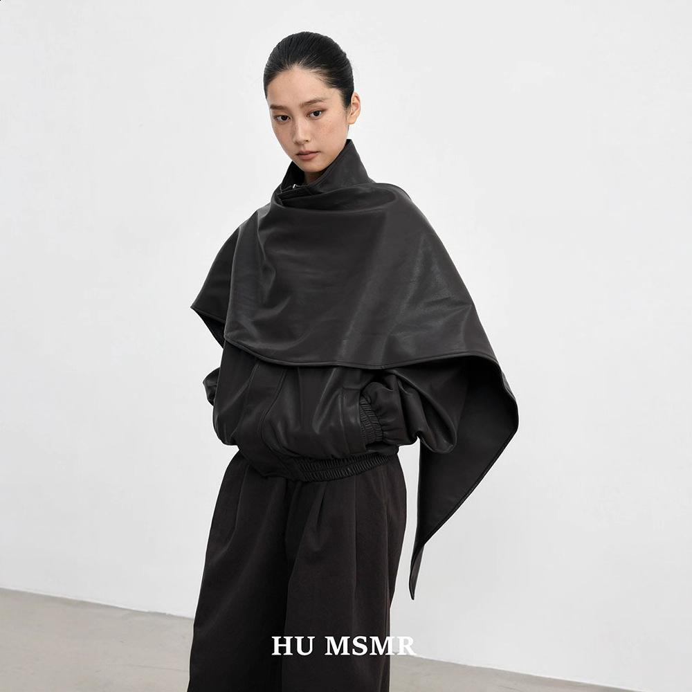 Guangzhou Thirteen Lines HUMSMR Autumn Loose Casual Leather Jacket with Shawl Z0095