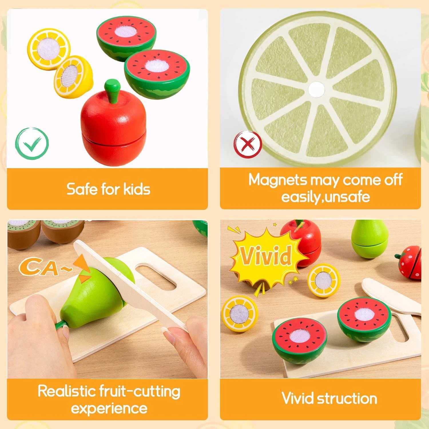 Wooden Fruit Vegetables Cutting Set for Kids Food Pretend Play Simulation Kitchen Role Play Educational Toys For Children C250922