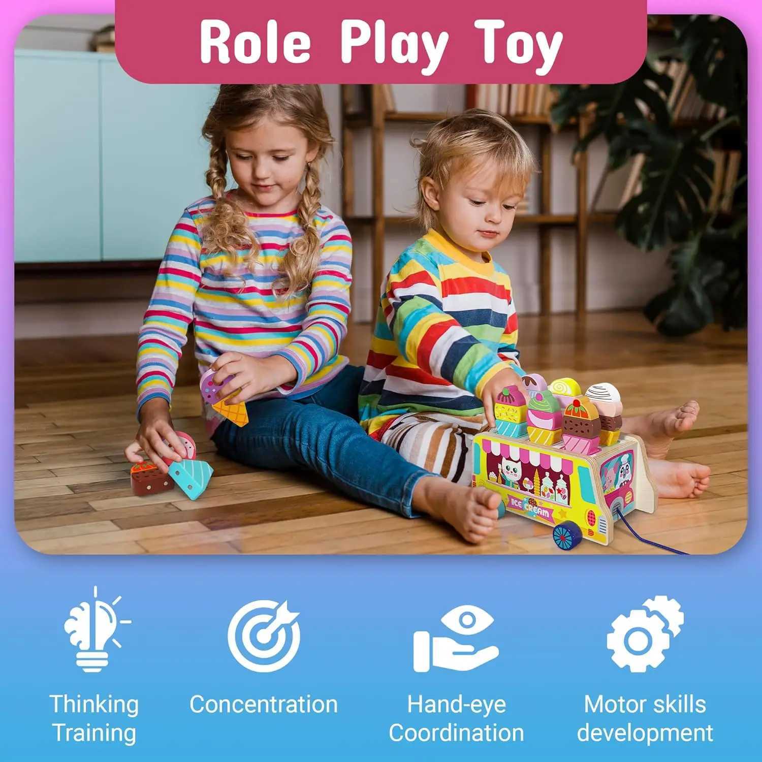 28 pcs Magnetic Ice Sweet Treats Pretend Play Wooden Ice Truck Food Accessories Montessori Sorting Stacking Toys C250922