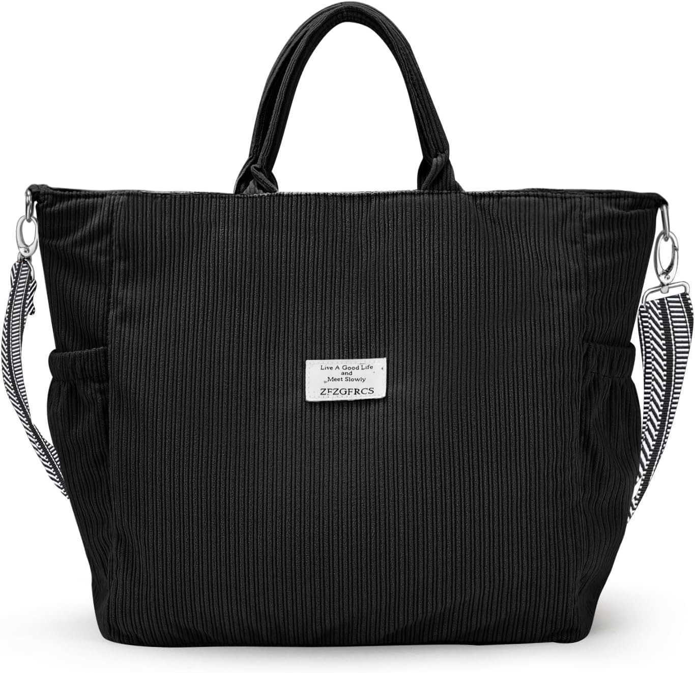 Corduroy Tote Bag for Women Large Tote Bag with Zipper Casual Shoulder Handbags Work Shopping Bag Z250922