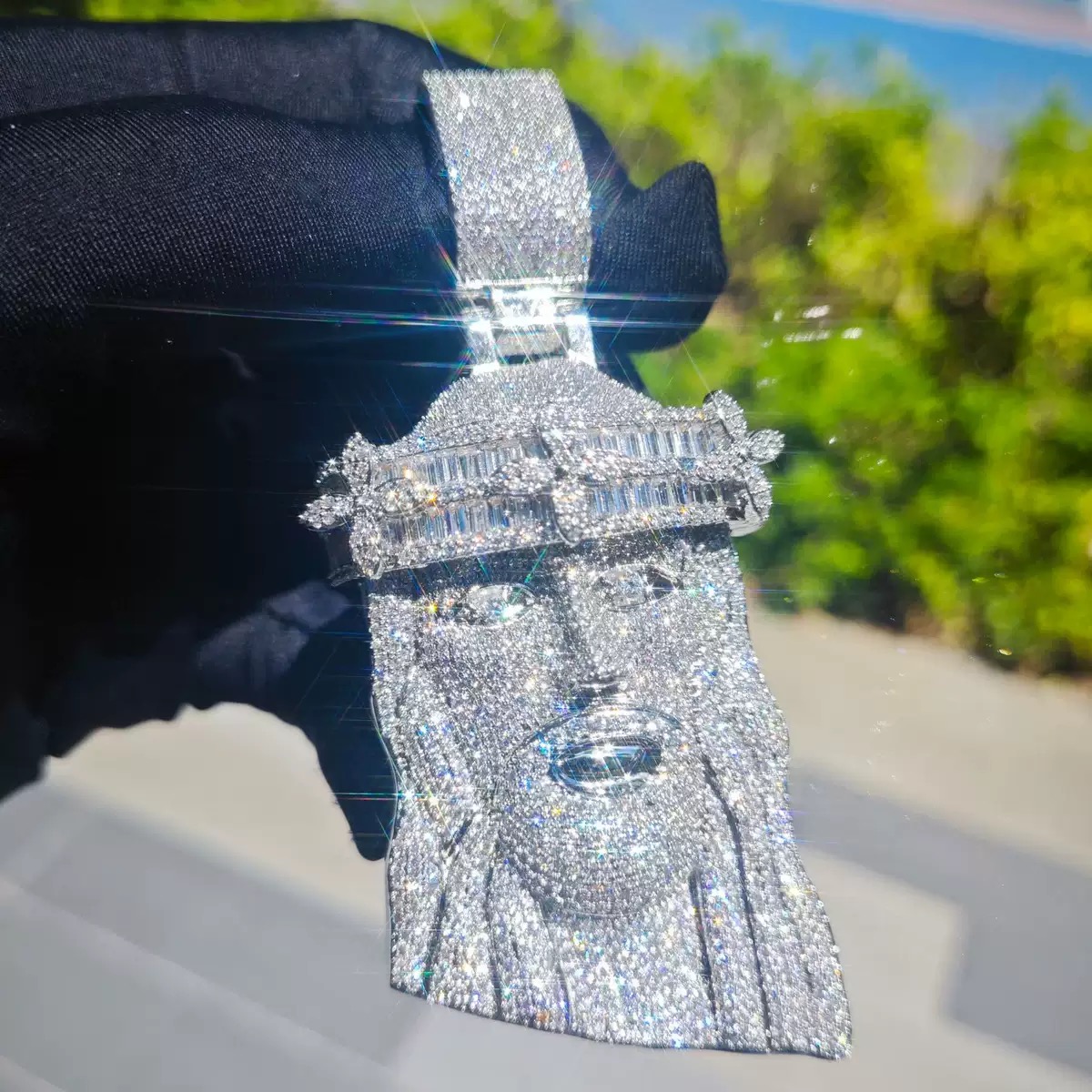 Unique Color Blocking Design Plating Over Sier 3" Large Size Fully Iced Out Moissanite Dia Jesus Piece Hip Hop Pendant