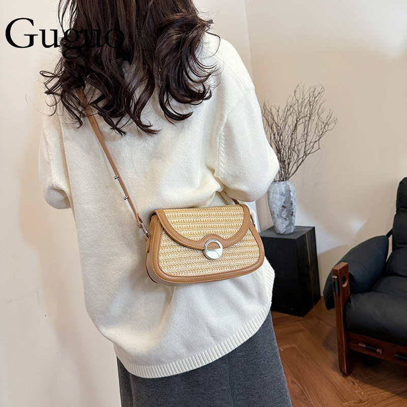 Luxury Bag Guguo Designer Bag Leopard Print Color-blocking Underarm Lock Small Bag For Women 2025 New Beach Woven Bag Crossbody Straw Woven Small Squa