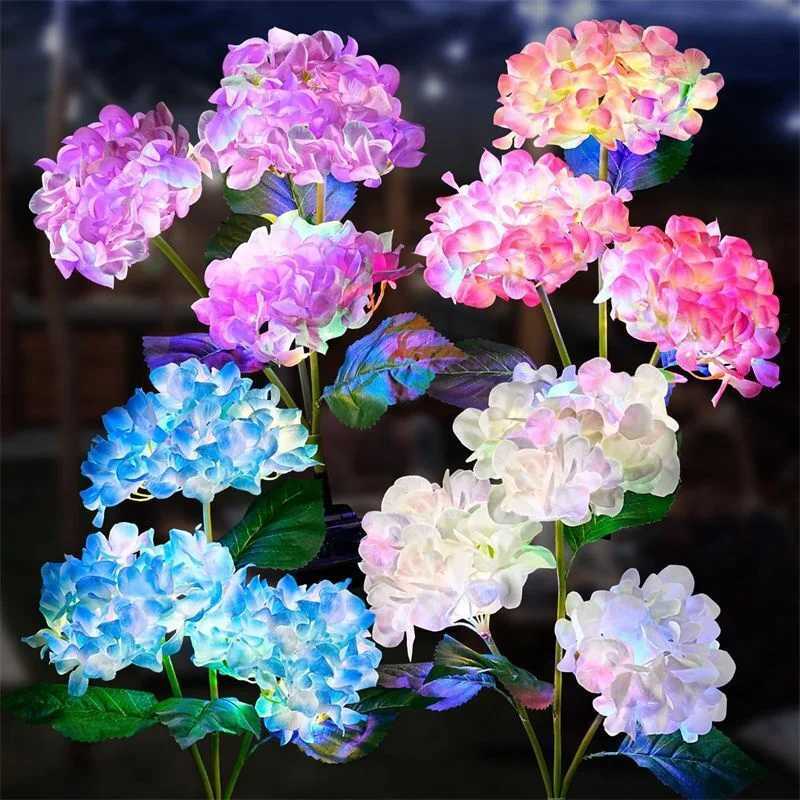 LED Simulation Flower Solar Light Hydrangea Lamp Garden Outdoor Embroidered Ball Flower Lights Yard Flower Bed Beach Decoration C250922