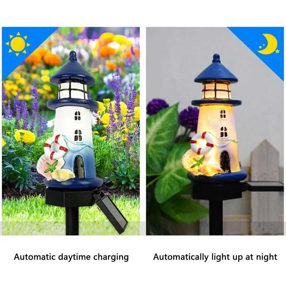 New LED Solar Lawn Light Resin Landscape Courtyard Atmosphere Decoration Luminous Outdoor Lighthouse Ground Insertion Light C250922