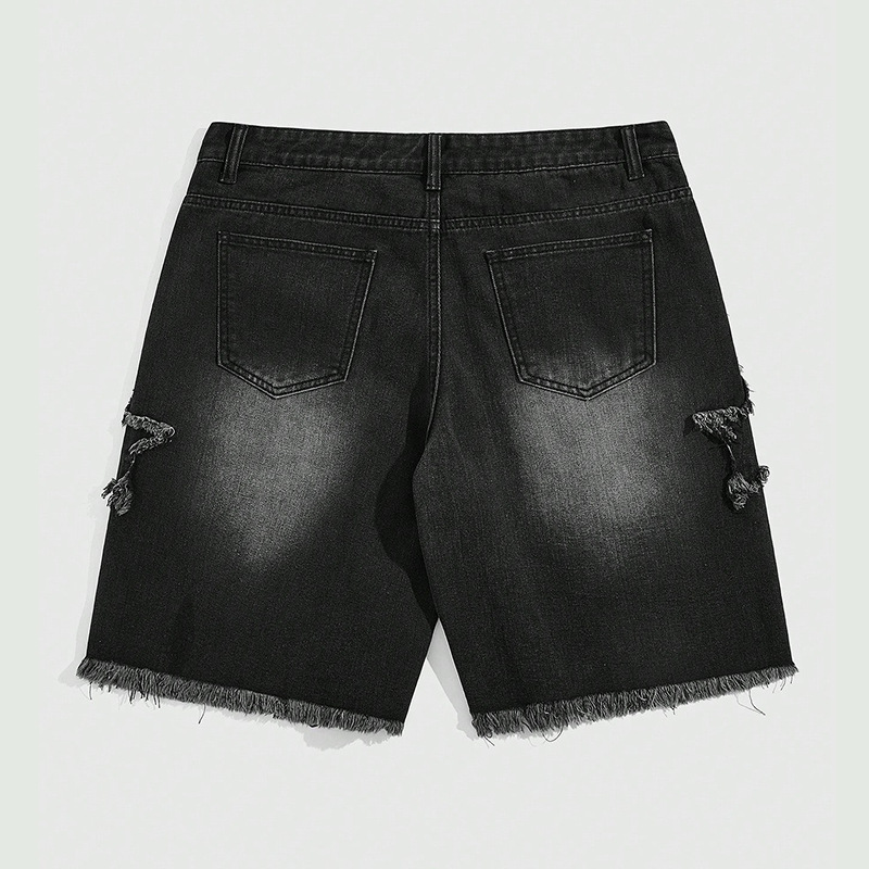 Men's Shorts Trend Harajuku Gothic Hip-hop Retro Burr Cross Embroidery Black Baggy High Waist Denim And Women's Jeans