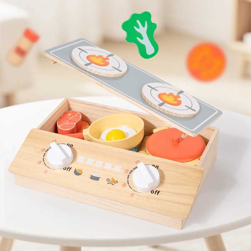 Wooden Childrens Simulated Kitchen Stove Set Realistic Toy Food Interactive Cooking Game For Little Chefs Safe And Durable C250922