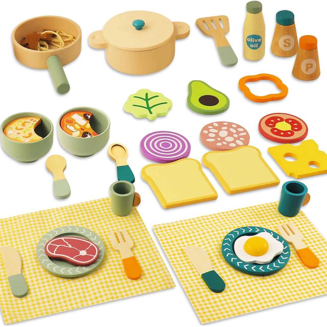 Wooden Kitchen Toys Pretend Play Set Cut Meat Vegetables Simulation Kitchen Playhouse Game Montessori early Educational Toys C250922