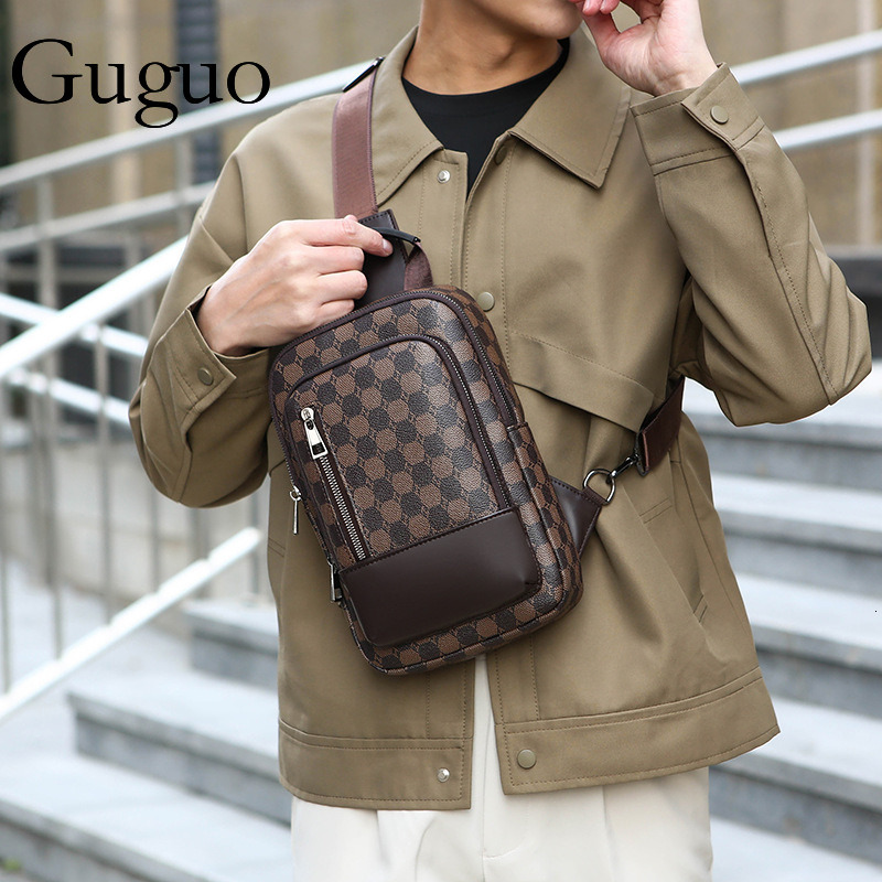 Guguo Designer Bag Men's Chest Luxury Bag Bag Style Large Capacity Crossbody Bag Versatile Checkerboard Pattern Casual Shoulder Bag Travel Phone 