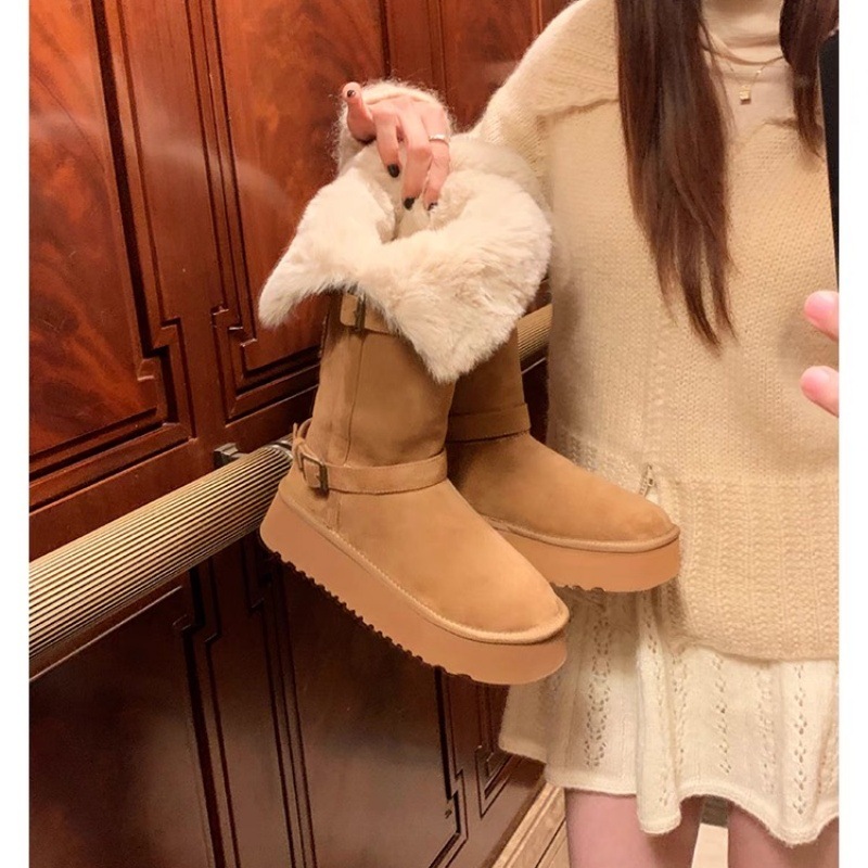 Luxury Boots New Women's Tall Platform Snow Boots Genuine Leather Shearling Lined With Buckle Thermal Non-Slip Winter Boots