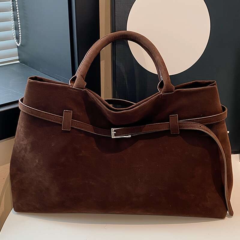 Perfect Lily Women's Vintage Synthetic Leather Tote - Large Capacity Brown Handbag, Magnetic Closure & Fixed Strap, Elegant Rectangular for Work 