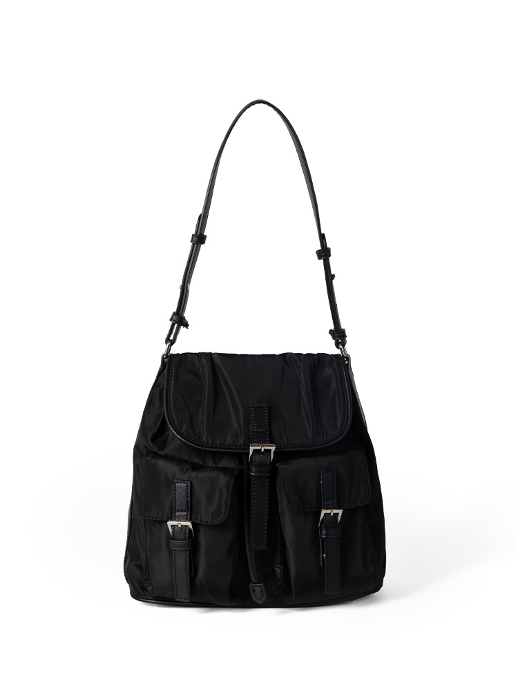 2025 Korean Niche Waterproof Oxford Cloth Multi-Pocket Preppy Style Shoulder Fashionable And Casual Bucket Bag