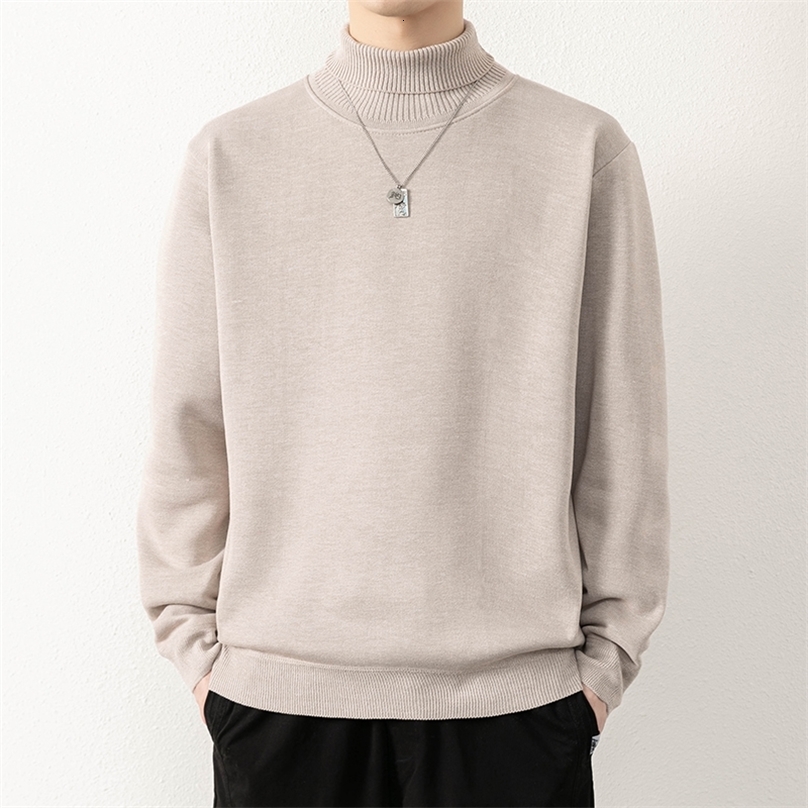 Mens Winter Sweater Thick Warm Knitwear Man Classic Solid Bottom Shirts Mens Pullover White Beige Korean Fleeced Clothes 250922