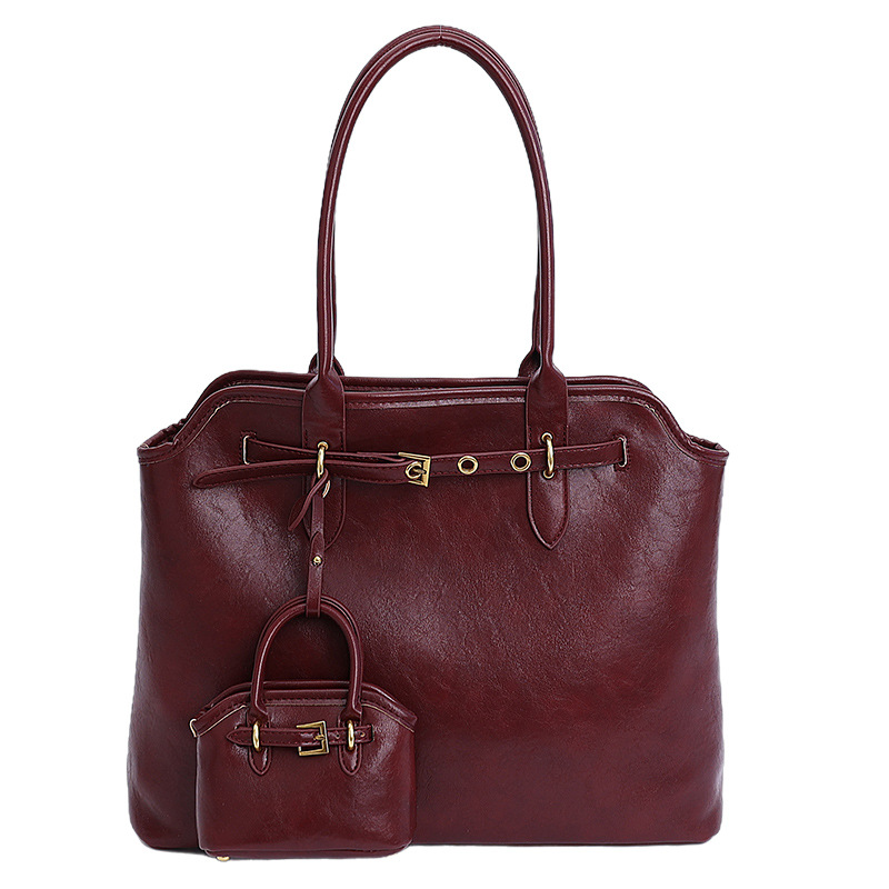 Designer bag free shipping New autumn trendy casual shoulder bag with large capacity commuting tote bag for woman black red brown