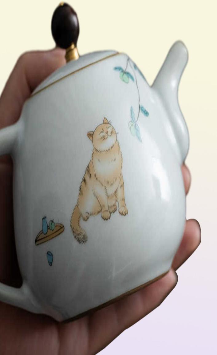 LUWU cute cat ceramic teapot traditional chinese pot 280ml 2106211661494