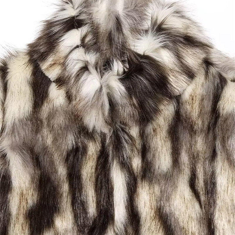 Autumn Stand Collar Faux Fur Coat Women Loose Long Sleeve Button Warm Thicken Coats 2025 Chic Winter Lady Contrast Outwear 250920