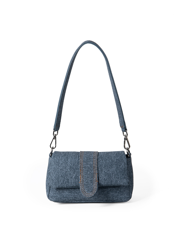 2025 New Women's Korean Niche Design Denim Flip-Top Shoulder Underarm Commuting Versatile Hand-Held Small Square Bag