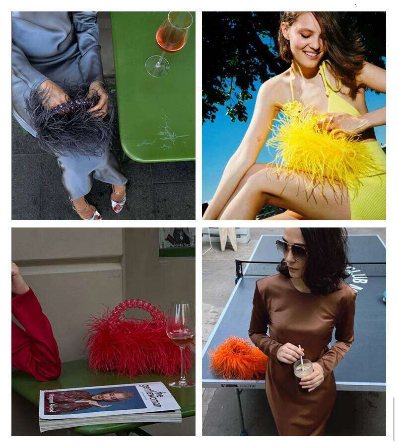 Designer Luxury Pearl Beaded Evening Bag Ostrich Feather Fur Clear Acrylic Crystal Stone Box Tote Handbag Women Handmade Party Purse