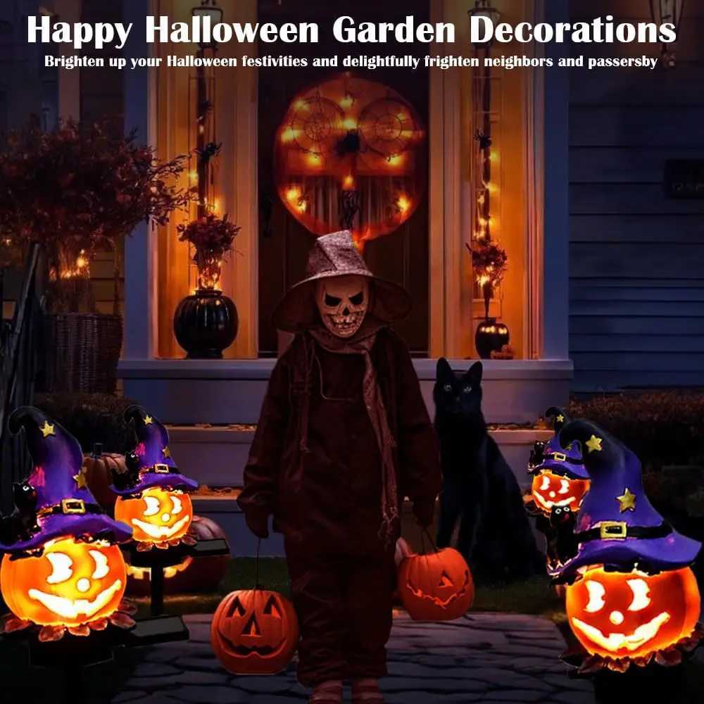 Halloween Solar Lights Glowing Ghost and Pumpkin Garden Stakes Waterproof LED Night Lights for Walkway Patio Holiday Decor C250922