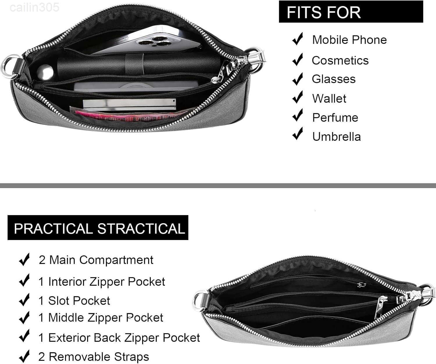 Small Shoulder bag with 2 Removable Straps Cross Body Clutch Purse Handbag for Women Z250922