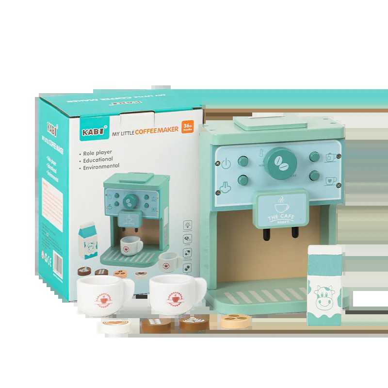 Children Gift Funny Montessori Educational Pretend Playing Wooden Kitchen Deluxe Coffee Machine Set For Toddler Toys C250922