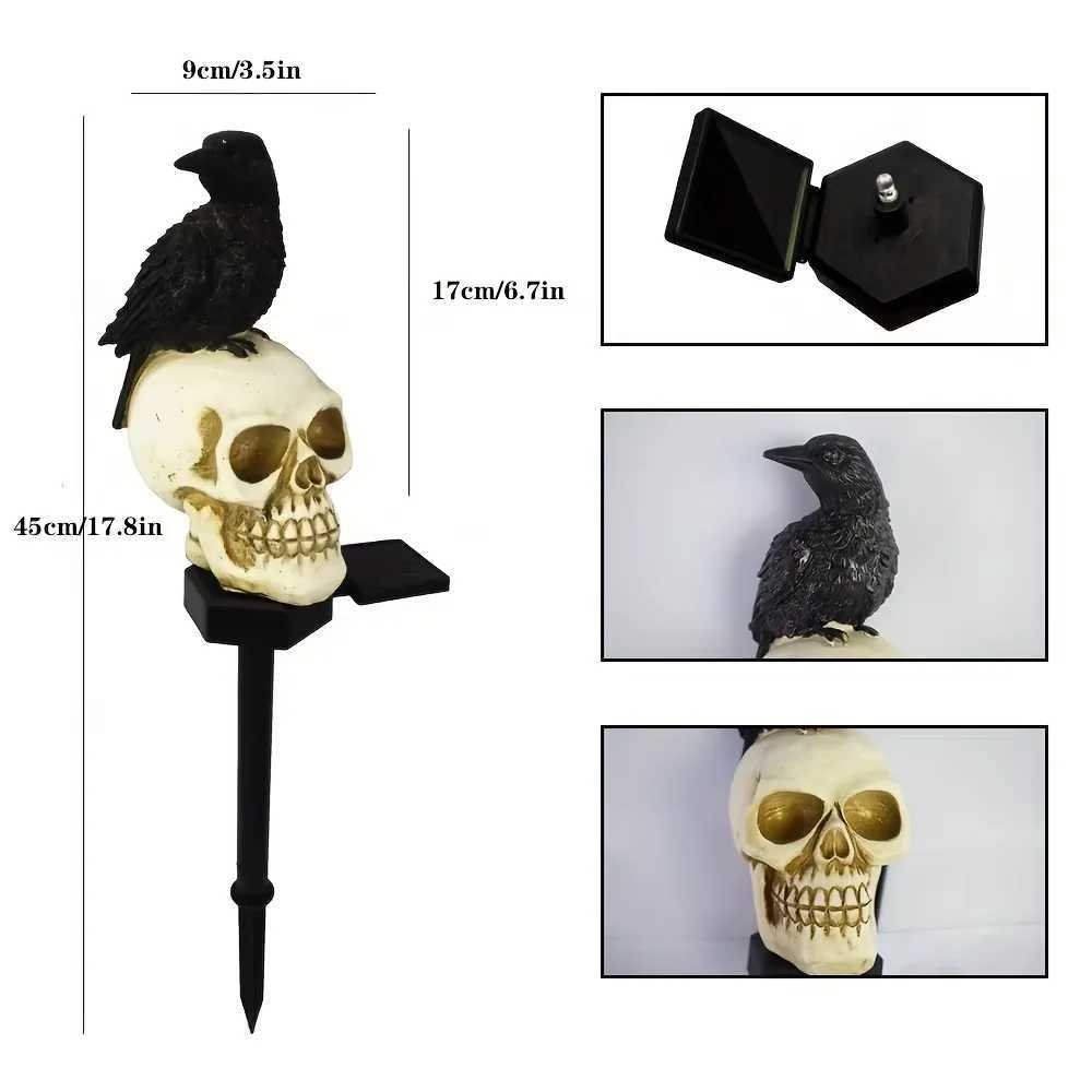 New Solar Resin Halloween Crow Skull Light Outdoor Waterproof LED Light Balcony Holiday Lawn Lamp Garden Decor Decorative C250922