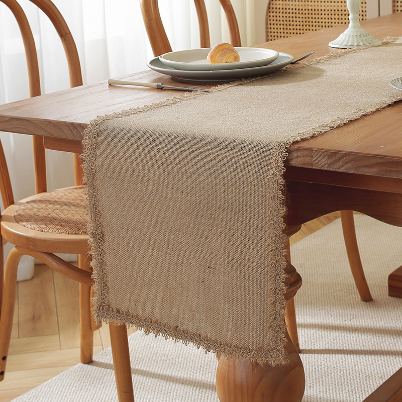 Vintage table runner festive natural linen woven party decoration simple decoration entryway chest of drawers cover towel BYTA01