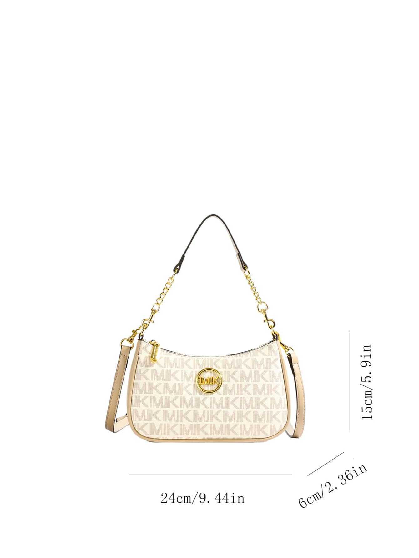 Leather Crescent Moon Shoulder Bag with Gold Chain Adjustable Crossbody Vintage Geometric Print Embossed Design Cream White Milk H260423