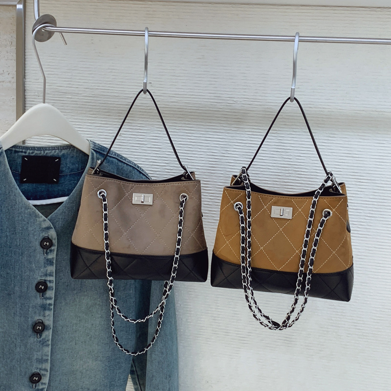 Designer bag hot free shipping vintage commuting bucket bag new women's large capacity fashion and trendy casual shoulder bag khaki grey