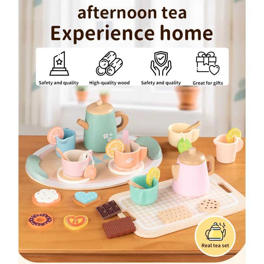 Tea Sets for Toddlers Wooden Play House Pretend Food Toy Sets for Kids Kitchen Accessories Party Role Playing Toys Girls Gift C250922