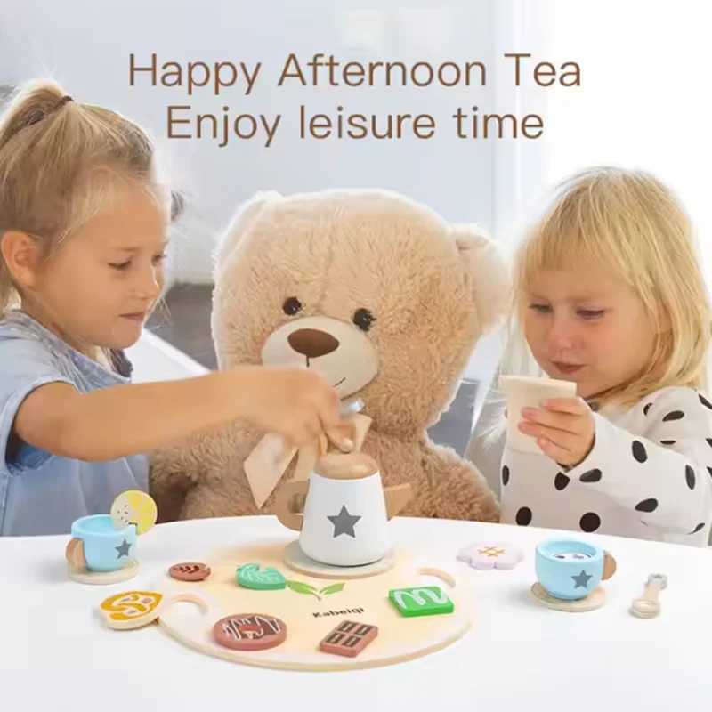Childrens simulated wooden house play interactive toy afternoon tea set tea set building block set childrens gift C250922